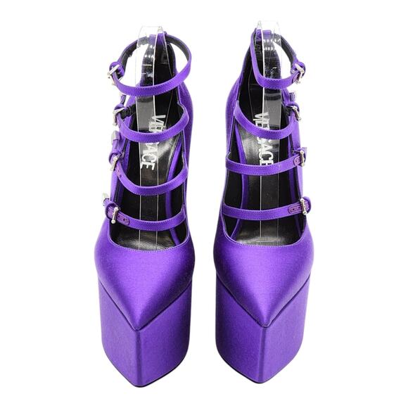 Versace Tempest Strappy Satin Platform Pumps in Purple EU 38.5 US 8.5 NWB $1445 - Picture 4 of 11